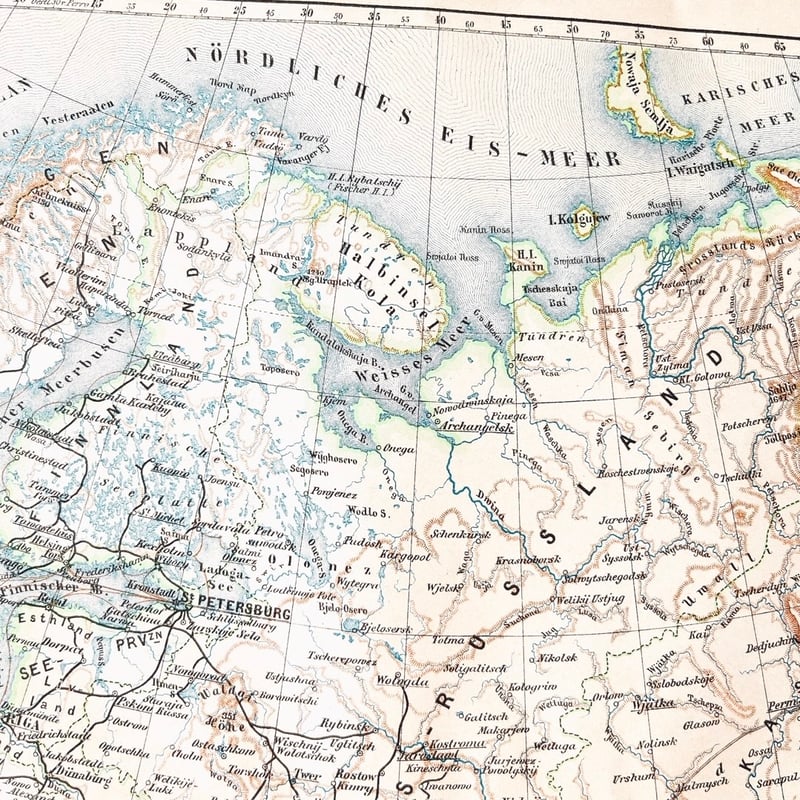 ドイツ 古地図 ヴィンテージ見開き図版 EUROPAEISCHES RUSSLAND | こぐま舎