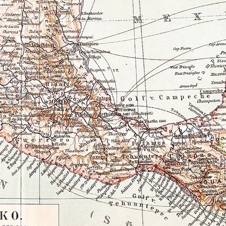 ドイツ　古地図　ヴィンテージ見開き図版　MEXIKO