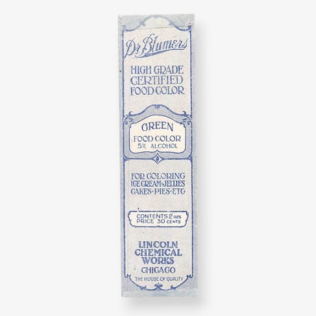 アメリカ　食品用色素ラベル　Dr. Blumers Green (1930s)