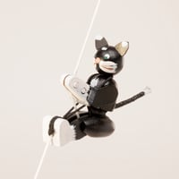 ドイツ　ザイフェン　人形　黒猫　のぼり人形　木製