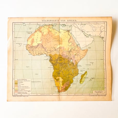ドイツ　古地図　ヴィンテージ見開き図版　VOLKERKARTE VON AFRIKA