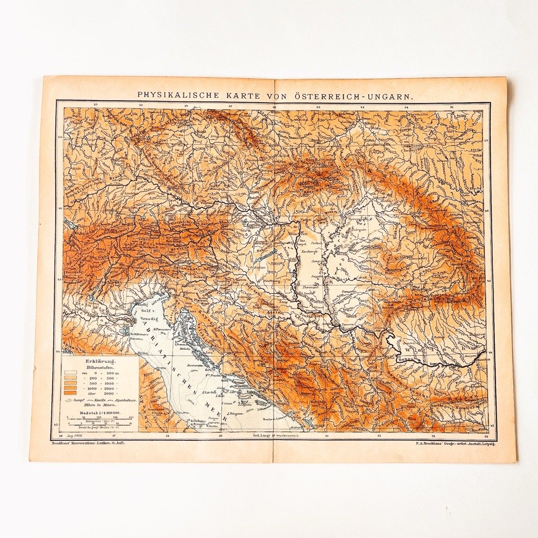 ドイツ 古地図 ヴィンテージ見開き図版 PHYSIKALISCHE KARTE VON