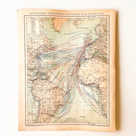 ドイツ　古地図　ヴィンテージ見開き図版　DAMPFSCHIFFAHRTS-VERBINDUNGEN