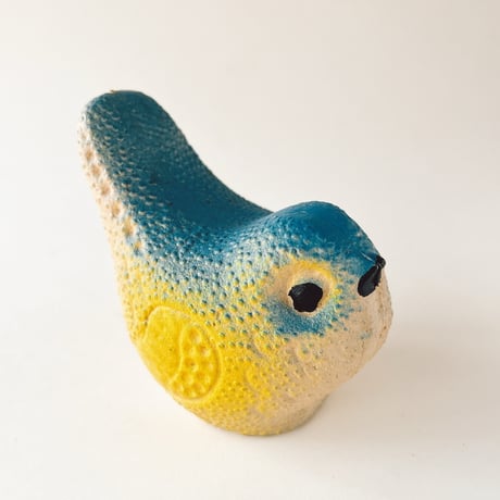 ソビエト　年代不明　青と黄色の小鳥　ソフビ　人形　全長9cm