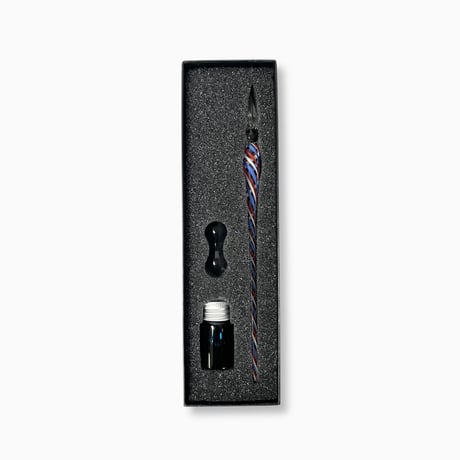 チェコ　現行品　ガラスペンセット　水色・白・赤