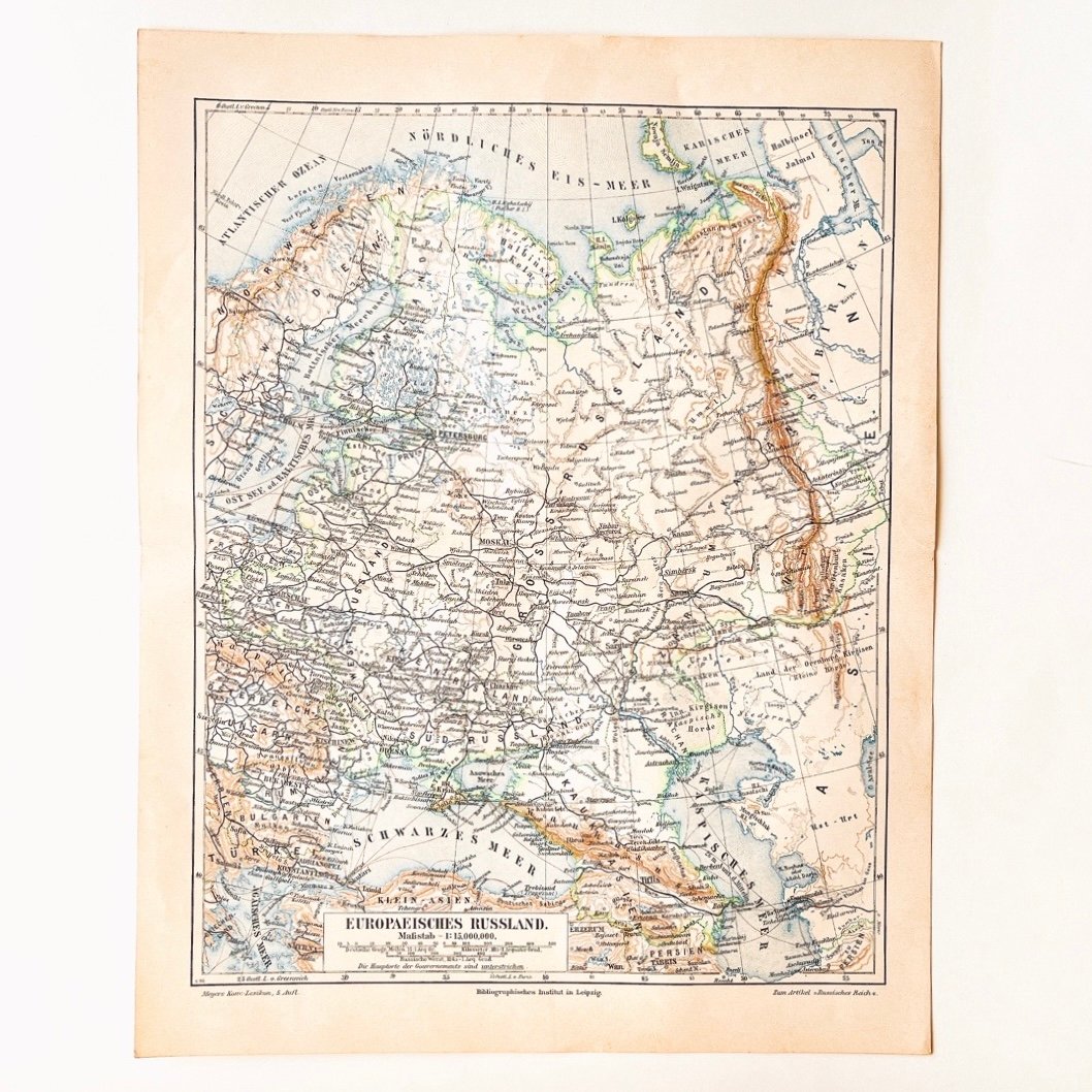 ドイツ 古地図 ヴィンテージ見開き図版 EUROPAEISCHES RUSSLAND | こぐま舎