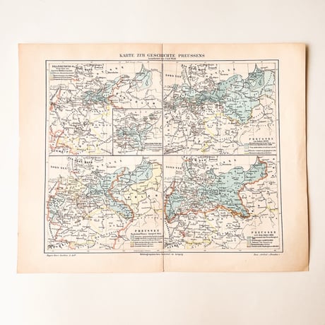 ドイツ　古地図　ヴィンテージ見開き図版　KARTE ZUR GESCHICHTE