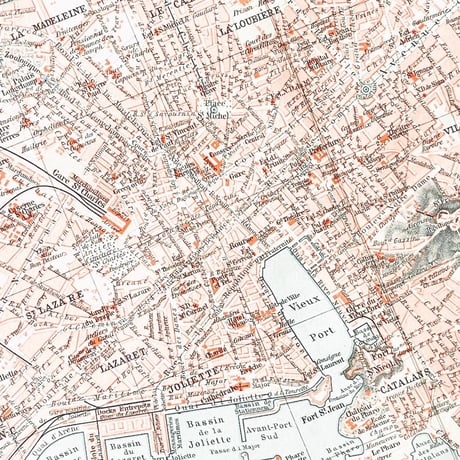 ドイツ　古地図　ヴィンテージ見開き図版　MARSEILLE