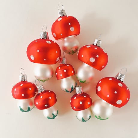 チェコ　クリスマスオーナメント　きのこ　ガラス　（大）