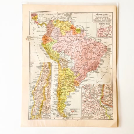 ドイツ　古地図　ヴィンテージ見開き図版　SÜDAMERIKA