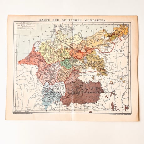 ドイツ　古地図　ヴィンテージ見開き図版　KARTE DER DEUTSCHEN