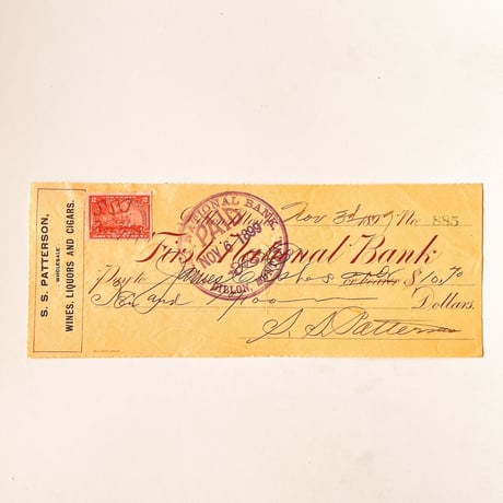アメリカ　ヴィンテージペーパー　ファースト・ナショナル・バンク小切手