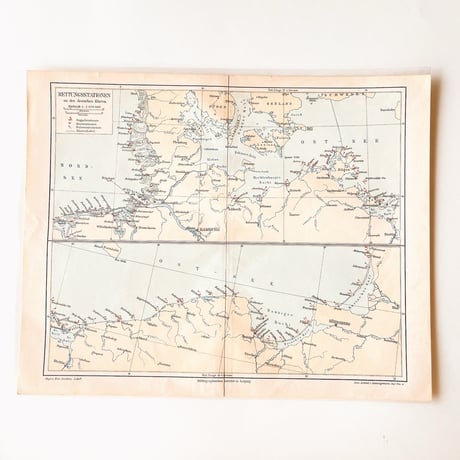 ドイツ　古地図　ヴィンテージ見開き図版　RETTUNGSSTATIONEN