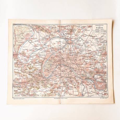 ドイツ　古地図　ヴィンテージ見開き図版　UMGEBUNG PARIS