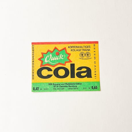 東ドイツ　Quick Cola　ドリンクのラベル　ラベル　コーラ