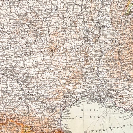 ドイツ　古地図　ヴィンテージ見開き図版　MITTEL-UND SUDFRANKREICH