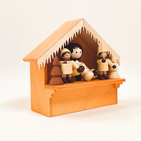 ドイツ　ザイフェン　人形　ランタンを持つ子ども人形の小屋　Laternenkinder　木製