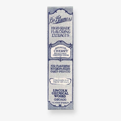 アメリカ　香料のラベル　Dr. Blumers Cherry 50% Alcohol(1930s)