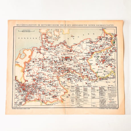 ドイツ　古地図　ヴィンテージ見開き図版　MILITÄRDISLOKATION IM DEUTSCHEN