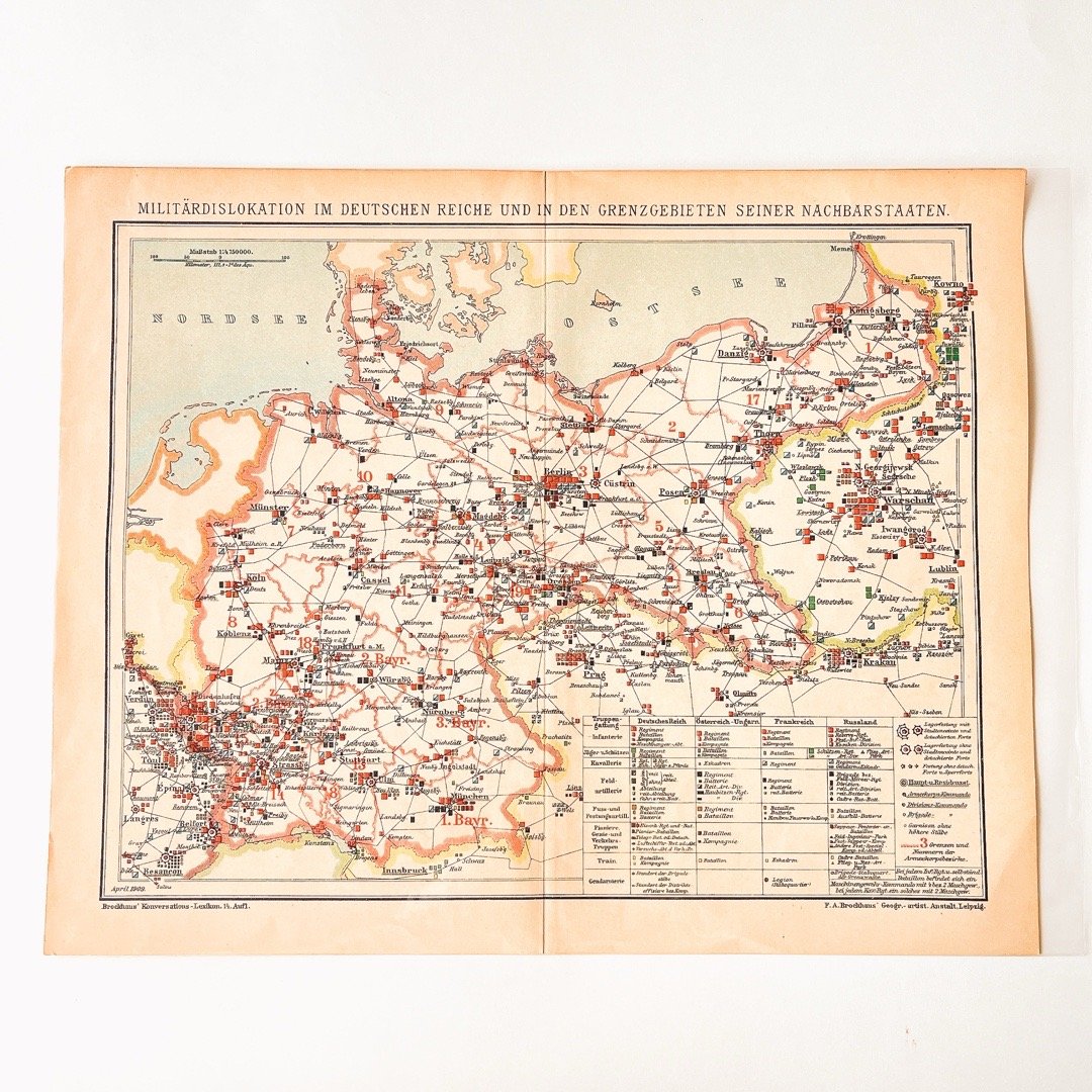 ドイツ 古地図 ヴィンテージ見開き図版 MILITÄRDISLOKATION IM DEUTS