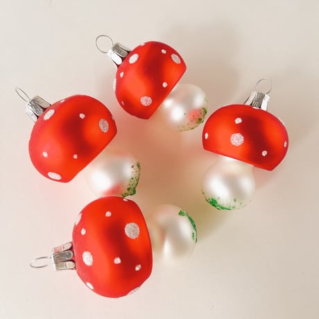 チェコ　クリスマスオーナメント　きのこ　ガラス　（大）
