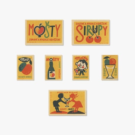 チェコスロバキア　マッチラベル　広告　Mošty a Sirupy　1959年　7枚