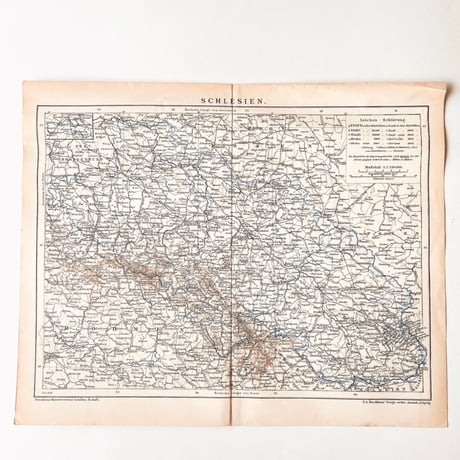 ドイツ　古地図　ヴィンテージ見開き図版　SCMLESIEN