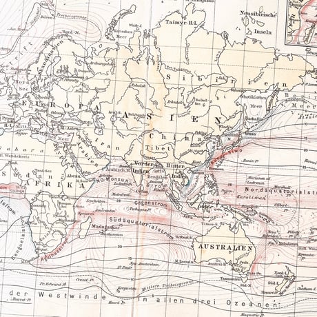 ドイツ　古地図　ヴィンテージ見開き図版　DIE STROMUNGEN DER MEERESOBERFLACHE.