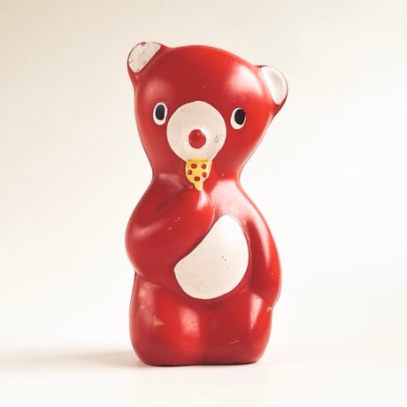 チェコ　ニクロヴァー　ソフビ人形　クマ　赤色　1970年代　高さ10.5cm