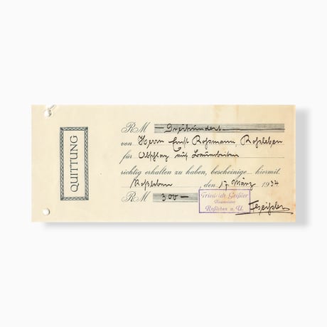 ドイツ　ヴィンテージペーパー　請求書　QUITTUNG　1934年