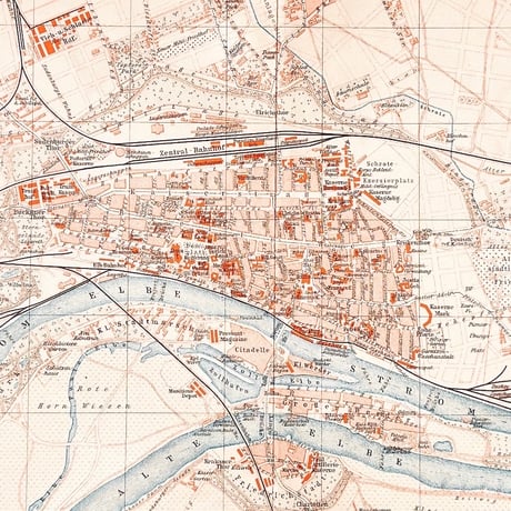 ドイツ　古地図　ヴィンテージ見開き図版　MAGDEBURG