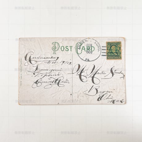 ドイツ　消印1909年　ワシと花　ポストカード