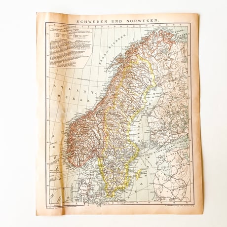 ドイツ　古地図　ヴィンテージ見開き図版　SCHWEDEN UND NORWEGEN