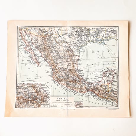 ドイツ　古地図　ヴィンテージ見開き図版　MEXIKO