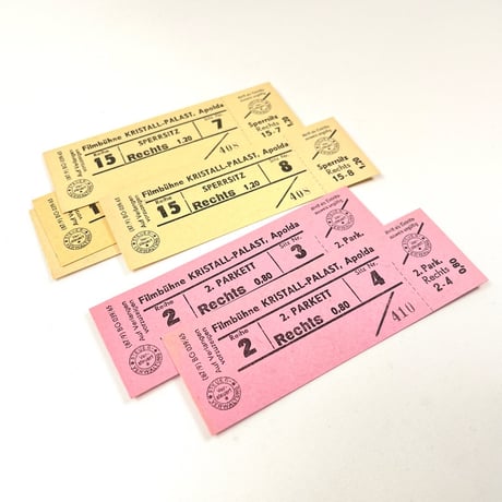 東ドイツ　Filmbühne KRISTALL-PALAST　映画館チケット　１枚売り　イエロー　ピンク