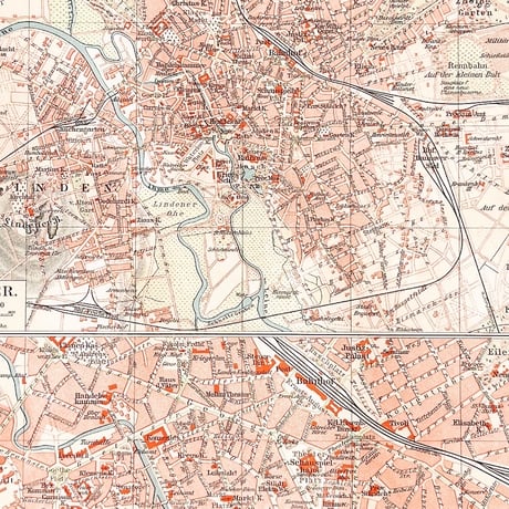 ドイツ　古地図　ヴィンテージ見開き図版　INNERE STADT