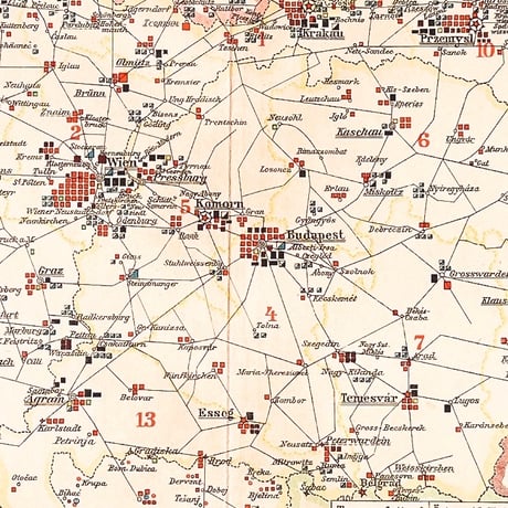 ドイツ　古地図　ヴィンテージ見開き図版　MILITÄRDISLOKATION IN ÖSTERREICH