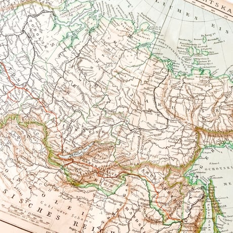 ドイツ　古地図　ヴィンテージ見開き図版　SIBIRIENI UBERSICHTSKARTE