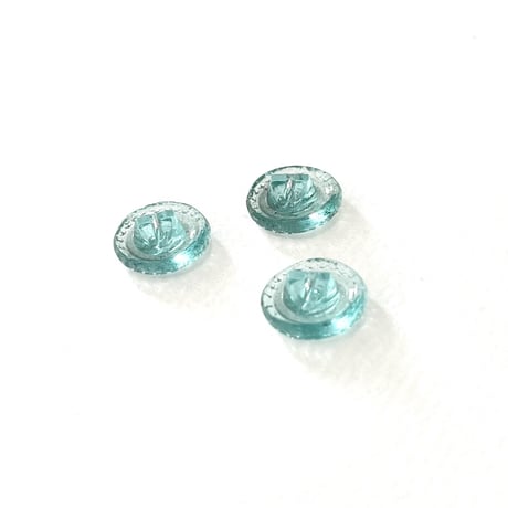 チェコスロバキア　ガラスボタン　アクアブルー　キノコ模様　3個セット　1940年代–1970年代