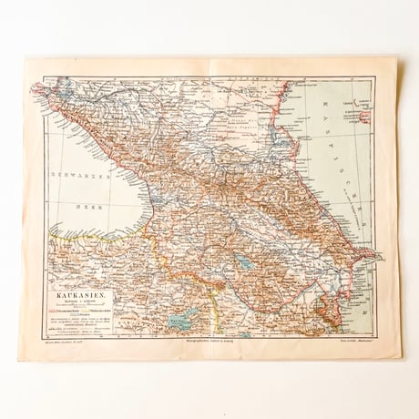 ドイツ　古地図　ヴィンテージ見開き図版　BALKAN,TURKISCHES　両面印刷