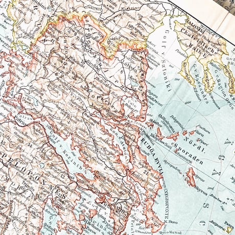 ドイツ　古地図　ヴィンテージ見開き図版　GRIECHENLAND