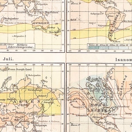 ドイツ　古地図　ヴィンテージ見開き図版　 TEMPERATURKARTE