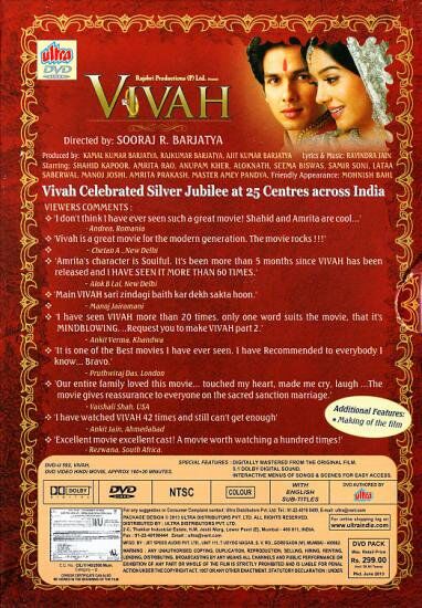 VIVAH DVD film 76 Ratna Bollywood Style Shop