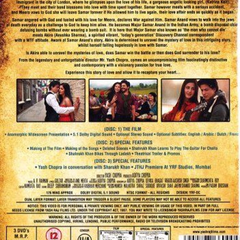 Jab Tak Hai Jaan DVD(film-562) 邦題『命ある限り』 | Ratn