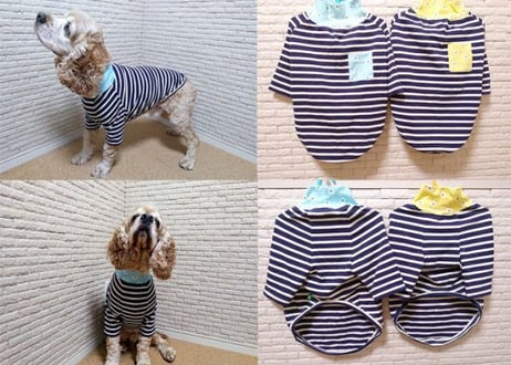 【犬服】花柄ハイネックボーダーラグランＴシャツ♪