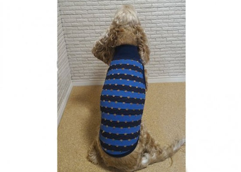 犬服】涼し気なパンチングニット ハイネックボーダータンクトップ 