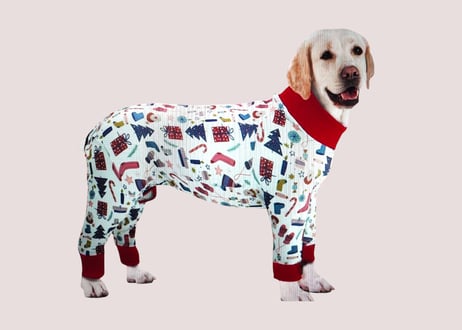【犬服】ロンパース(クリスマス柄リブ有)