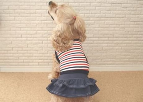 【犬服】ボーダーロゴワンピース