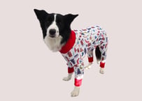 【犬服】ロンパース(クリスマス柄リブ有)