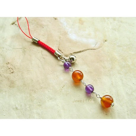 カーネリアン8mm&アメシスト仕事運アップ ストラップ
